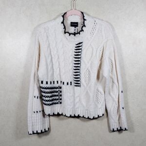 01130 Miou Muse cream & black chunky multi-knit sweater L NWT